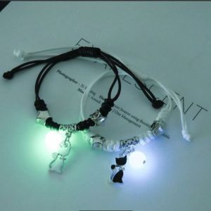 HULEQQI 2Pcs Trang sức vòng tay Vòng tay đôi hạt phát sáng Có thể điều chỉnh Dây thừng dệt Vòng Tay Tình Bạn Ngầu Khóa chìa khóa Bộ Vòng Tay Hạt Charm Dành cho Nam Nữ