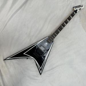ESP Flying V Electric Guitar 6 String Tremolo Vibrato Bridge Skulls Black Hardware White Stripe Professional Guitar