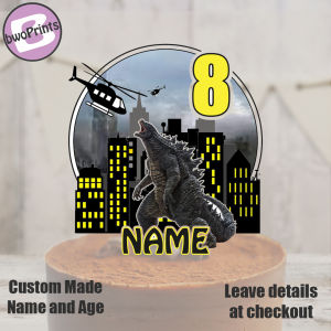 Godzilla Cake Topper Happy Birthday Cupcake Toppers Banner Party Gift Label Stickers