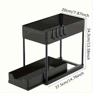 Kệ Đựng Đồ Dưới Bồn Rửa Bát - Kệ Đựng Đồ 2 Tầng Khung Thép Carbon Ngăn Chứa Có Thẻ Kéo Ra Tiện Lợi- ESTLA