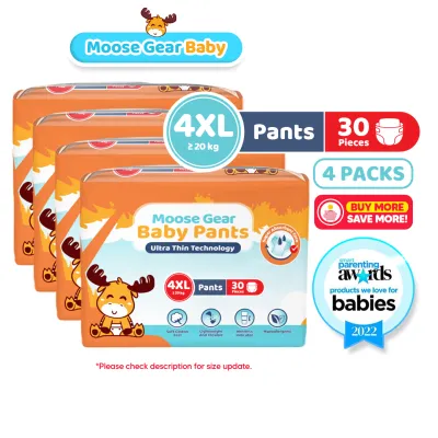 Moose Gear Baby Pants Diaper 4XL 120pcs (4PACKS) Hypoallergenic Super Absorbent Double Leak Guard