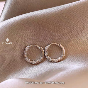 Bông tai nữ chuôi bạc 925 Eleanor Accessories khuyên tai tròn viền xoắn đính đá phụ kiện trang sức 7255