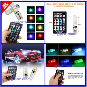 2pcs Lampu Senja LED T10 Super Terang RGB Remote 16 Warna 5050 SMD 12V Bisa Untuk Mobil Motor GZ