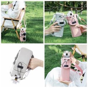 CEMOMEF Multi-functional Water Bottle Carrier Bag Waterproof Shoulder Strap Crossbody Water Bottle Purse Portable Drawstring Open Top Water Bottle Sling Bag Walking