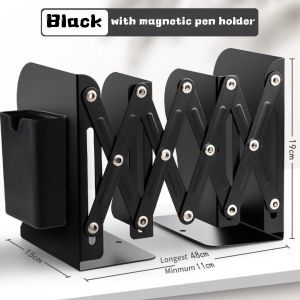 Telescopic Bookshelf Desktop Bookend with Pen Holder Multi Compartments Expanded Book Stand 11-50cm