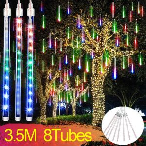 Meteor Shower Rain Lights LED Outdoor Waterproof Icicle Fairy String Lights for Home Garden Christmas Raya Decoration