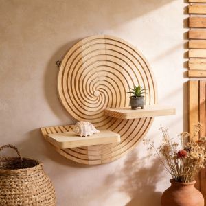 DISKAS Irregularly Shaped Wooden Wall Shelves Boho Style Natural Wall-Mounted Planter Shelf Wooden Stand Vintage Floating Shelf  Room