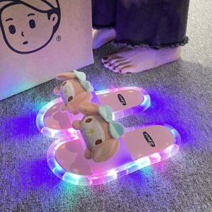 CINDYKHBKJ Kawaii Luminous Girls Slippers Anti-skid Cute Lighted Women Slipper INS Kuromi Sandals Shoes Children