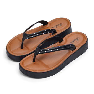 [Free Shipping] Summer Thick-Soled Flip-Flops For Women Featuring A Non-Slip Soft Sole Polka Dot Design And A Toe-Post Style Perfect For Outdoor Wear Beach Use And Offering Comfort And Durability