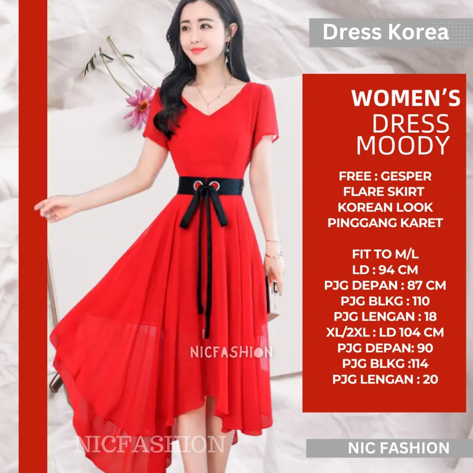 Midi Dress lengan pendek sifon Wanita Gaya Korea Moody NICFashion | Lazada  Indonesia