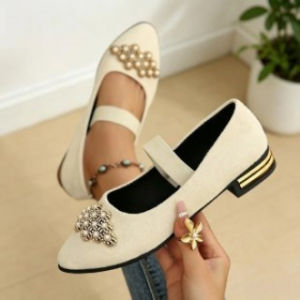 [Free Shipping] Spring And Autumn New Pearl-Decorated Single-Strap WomenS Shoes Large Size Low Heel Versatile Commuter Flats
