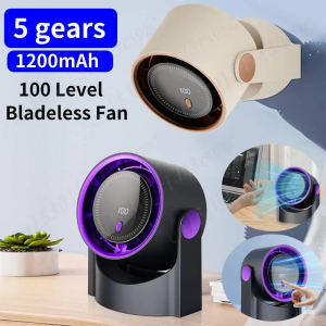 Desktop Wall-mounted Fan 100Level Bladeless Fan USB Rechargeable Smart Electric Fan Personal Fan Digital Display Wall Mount Turbo Fan Desktop Cooling Fan