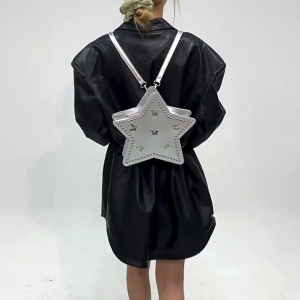 Creative Star Shape Shoulder Bag Travel Backpack with Adjustable Strap PU Leathers Casual Bag Fashion Rivet Backpack