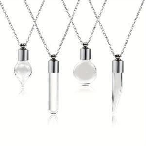VOYUE Ashes Holder Glass Bottle Necklace with Chain Transparent Glass Memorial Necklace Portable Keepsake Wishing Bottle