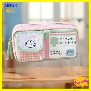 XINGK Japanese Style Large Capacity Cute Cartoon Cat Plaid Pencil Case Multi-layer Multi Functional Storage Bag Stationery Bag