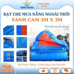 Bạt che nắng mưa ngoài trời 3m x 3m phủ lều cắm trại tự cuốn tấm trải picnic chống thấm nước bạt xanh cam 2 lớp khổ 3m siêu bền Hàn Quốc. Bạt Thắng Minh