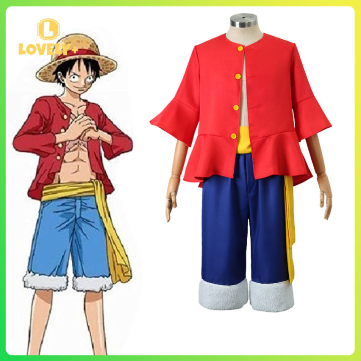 3PCS Animie One Piece Monkey D Luffy Costume for Adult Kids W/O Straw ...