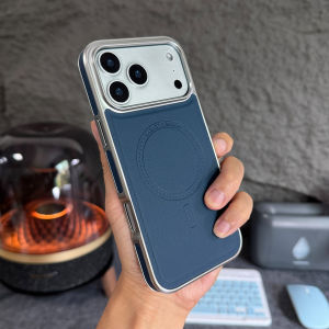 Anti-fingerprint Leather Case for iPhone 17 Pro Max 16 15 Orange Full Coverage Plating Phone Cases Luxury Pu Back Cover