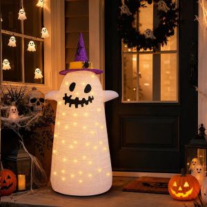 Collapsible Light up Pumpkin Halloween Decorations Outdoor 3FT Plastic Pre-lit Stackable Jack o Lantern Pumpkin with 8 Lighted Mode & Timer for Home Indoor Outdoor Yard Porch Party Decor