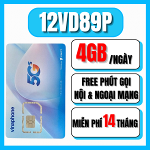 Sim 4G 5G Vinaphone 12VD89P Truy Cập 4GB Tốc Độ Cao Mỗi Ngày Gọi Nội Mạng 1500P + 50P Ngoại Mạng Trọn Gói 14 Tháng | FREESHIP - CHƯA KÍCH HOẠT