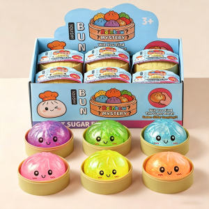 12Pcs Rainbow Glitter Bun Squishy Blind Box with Steamer Stress Relief Fidget Toy