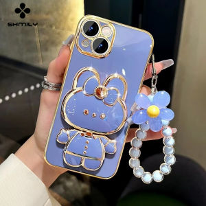 For VIVO Y21 Y21S Y21A Y21T Y33S Y33T Y22 Y22S High End Cute Bunny Stand Phone Case Chrome Silicone Anti Drop Phone Cover + Bracelet