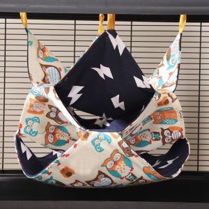 เปลญวนสัตว์เลี้ยงแพทเทิร์นนกฮูกน่ารัก BEIERWA สำหรับแฮมสเตอร์เจอร์บิลและเครื่องร่อนน้ำตาล-รังผ้าฝ้ายเนื้อนุ่มพร้อมดีไซน์แบบแขวน