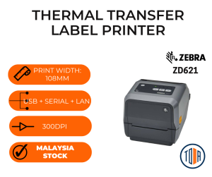 Zebra ZD621 Barcode Label Printer 300DPI USB + Serial + LAN