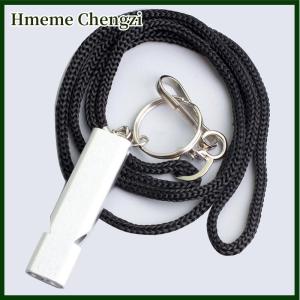 Hmeme Flat Aluminum Alloy Double Tube Whistle Professional With Rope Portable Outdoor Survival Whistle Tool