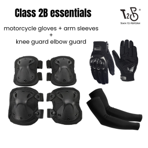 T2P SG Stock Motorcycle Class 2B Riding Gear Set Gloves + Elbow Guards & Knee Guards + Arm Sleeves