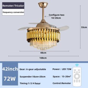 Ceiling With Fan Light Kitchen Fan 42Inch Equipped With Remote/Tricolor/6-Speed Wind For Living/Dining/Kitchen Fan Light