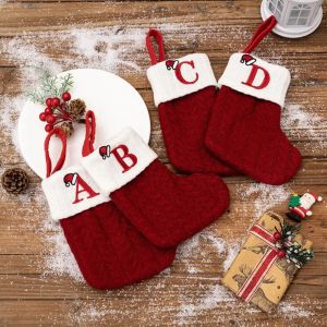 MMLUCK Red Letters Christmas Knitting Stocking Woolen Embroidered Alphabet Christmas Tree Pendant Durable Woven Christmas Socks 2024 New Year