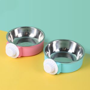 Pet Dog Cat Bowl Pet Hanging Cage Dog Bowl Dual-use Drinking Water Feeder Dog Cage Cat Cage Dedicated Hanging Fixable Stainless Steel Pet Single Bowl Cat Bowl