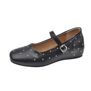 IELGY Retro flat shoes with buckle and red loafers for women