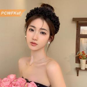 【PCWFKef】 Lưới sợi xếp li Headband headpiece phụ nữ Organza Headband màu tinh khiết xếp li mặt rửa mũ nón linh hoạt Phụ kiện tóc