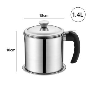 Nipiin 1.9L Stainless Steel Oil Pot Container Jug Storage Can With Strainer With Lid