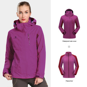 Cameljeans Outdoor Rainstorm Grade Waterproof Jacket for Women 3-in-1 Detachable Windproof jacket(2 piece)