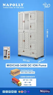 Lemari plastik 3 Pintu Napolly/Lemari Baju/MIDICAB-3408 DC ION