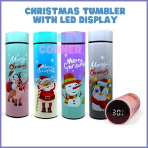 Tumbler Natal Pink Unik Termos Stainless Steel Suhu Digital Tahan Panas Dingin Souvenir Christmas Biru Cewek