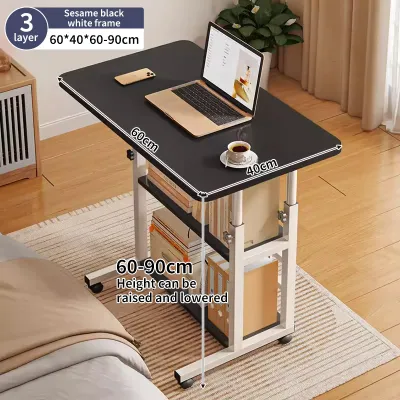 3 Layers Laptop Table with Wheels Bedside Table Movable Liftable Table Multifunctional Study Table Desk for Bedroom