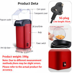 (1-3 Days Delivered)1200W Mini Portable Popcorn Maker  Electric Hot Air Popcorn Machine Popcorn Automatic power-off protection 3-pin SG plug