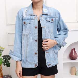 LULU - JAKET JEANS WANITA OVERSIZE RIPPED SOBEK ACID SNOW CEWEK JUMBO KARINA OUTFIT FASHION