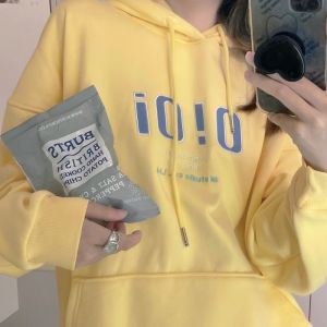 Women Autumn Korean Style Loose Hoodies Letters Embroidered Sweatshirts