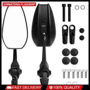 2Pcs HD Motorbike Handlebar End Side Mirror Adjustable Anti-Glare Motorcycle End Bar Rearview Mirror White/Blue Lens