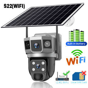 s22 Solar Camera 4G Outdoor CCTV 12MP 6K Triple Screen Wireless Network Monitor PTZ PIR Human Detect Security CCTV Video Camera V380Pro