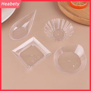 Heabety 10Pcs Transparent Mini Appetizer Plates Ice Cream Cup Plastic Fruit Candy Cake Jelly Yogurt Mousse Dessert Container Pastry Tool