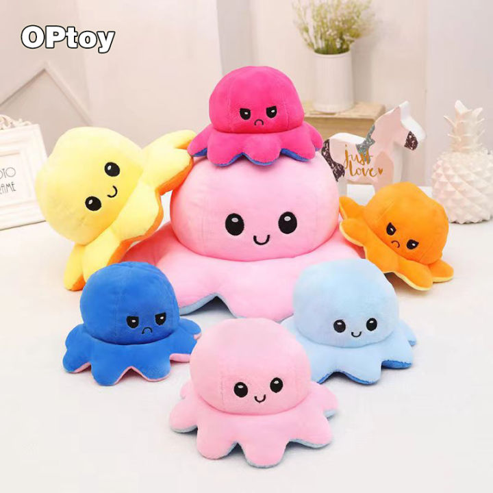 Reversible Octopus Doll Double-sided Flip Facial Expression Change Soft ...
