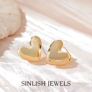 SINLISH Double Heart Earrings 14K Gold Vermeil on 925 Silver Korean Trendy Style for Women