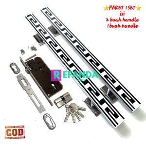 2buah gagang tarikan handle pintu lengkap slot rumah kunci untuk daun pintu 1 pintu depan dan kamar