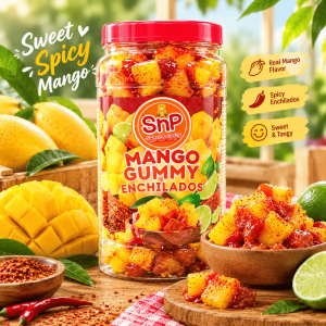 MANGO GUMMY ENCHILADOS WITH AUTHENTIC MEXICAN TAJIN AND CHAMOY